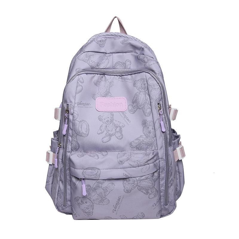 Large-capacity schoolbag women's high-value lazy wind dirt-resistant university campus class bag ins bear nylon backpack