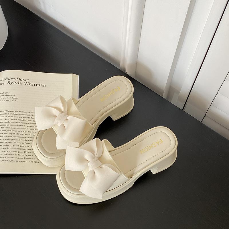 

2025 Новые женские туфли «все в одном», платформа, шлепанцы, летняя женская обувь, шлепанцы с бантом, увеличивающие рост, модные, милые, фея, шлепанцы в стиле феи 36-37 грязно-белый