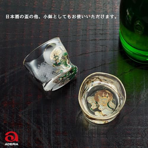 Aderia (ADERIA) [Premium Nippon Taste Sake Glasses, Fujin and Raijin Design Pair Set, 100ml, Made in Japan, Gift Boxed, S6226] Stylish glass sake cups