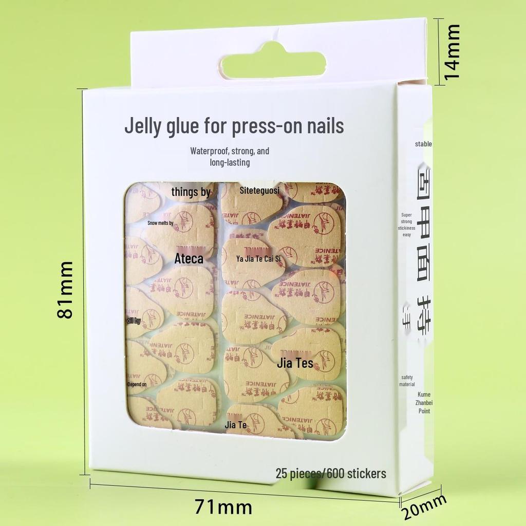 YBJK Boxed Jelly Glue: Upgraded Super Sticky Waterproof Nail Adhesive - 600 Kraft Paper Stickers, 25 Sheets