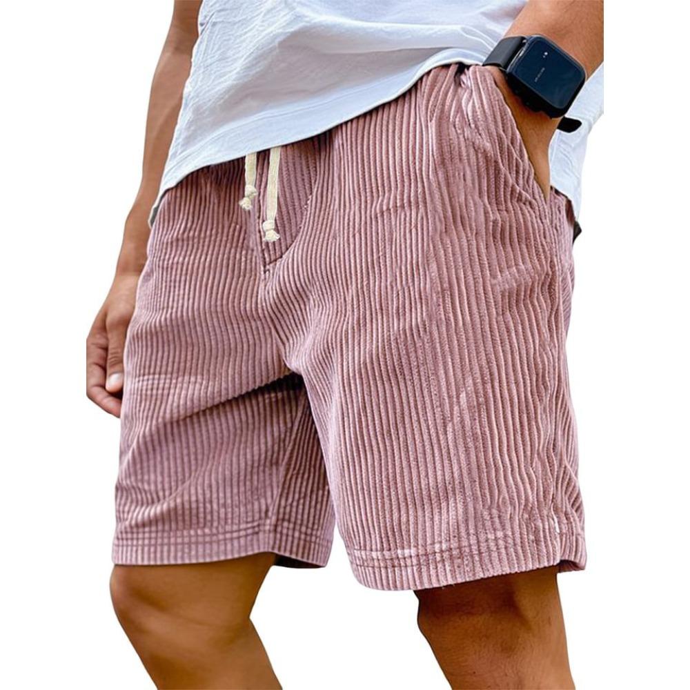 Men Vintage Logo Embroidered Corduroy Drawstring Loose Casual Fashion Shorts Soft Breathable Daily Outdoor Bottoms