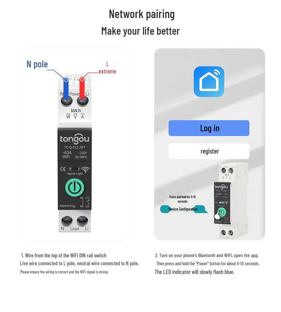Graffiti Smart WiFi Circuit Breaker: Over/Undervoltage Protection, 1-63A, Wireless Remote Control via Mobile.