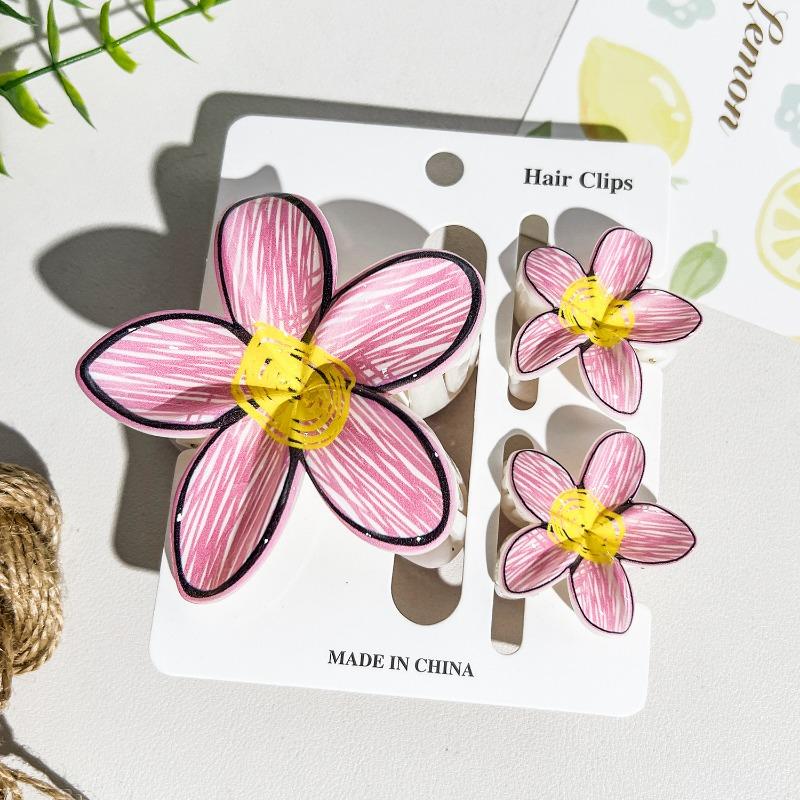 Printed Flower Clip Set High-end Seaside Vacation Flower Hair Clip Shark Clip Hair Accessory
