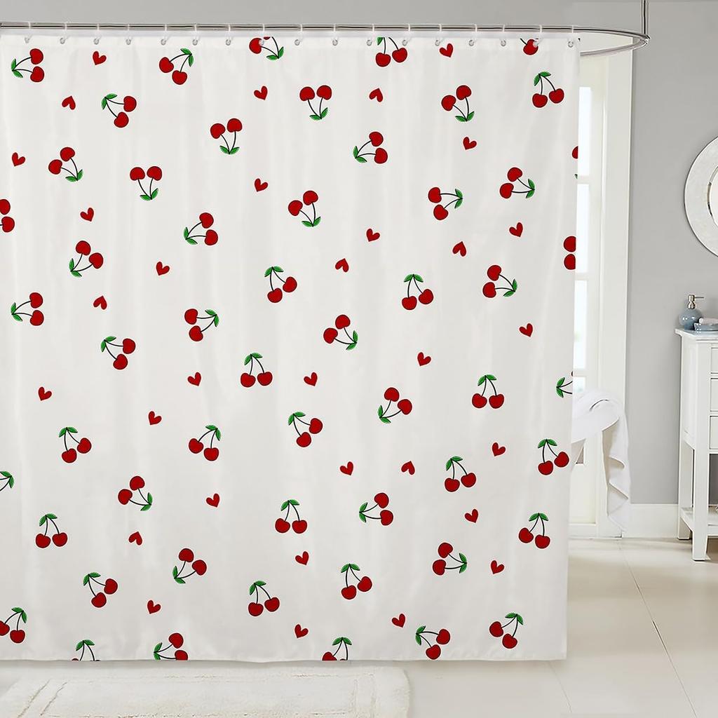Kids Cherry Bathroom Shower Curtain Set Cherry Pattern Shower Curtain Boys Girls Cute Fruit Bath Curtain for Cartoon Fruit