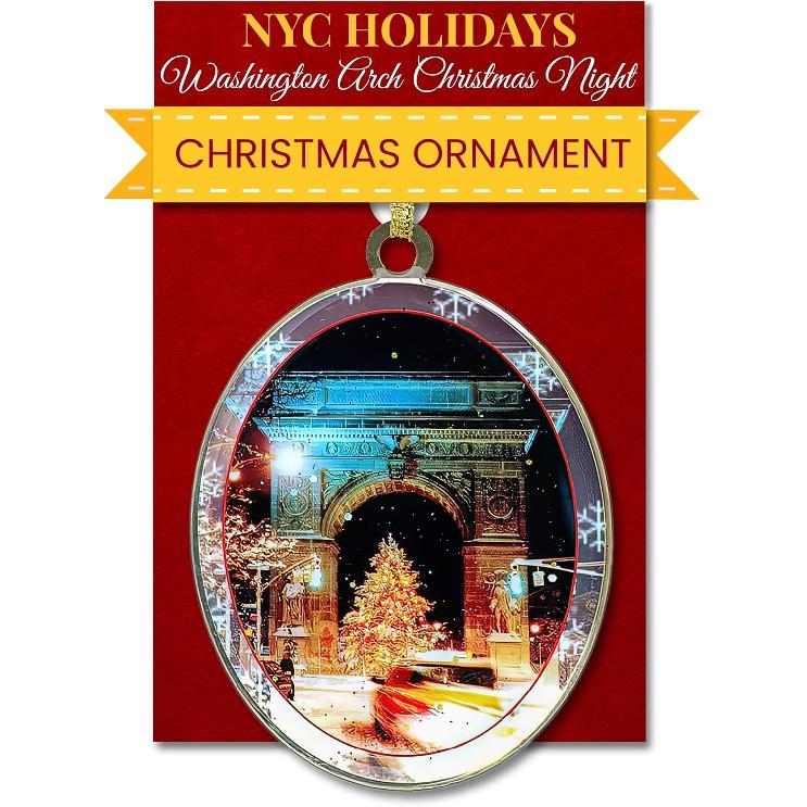Brooklyn Bridge Snow New York Ornament - NYC Holiday Collectible, Double-Sided Brass with Glitter and Epoxy, Gift-Boxed, 2.5 x 3 Inch by ArtMalore