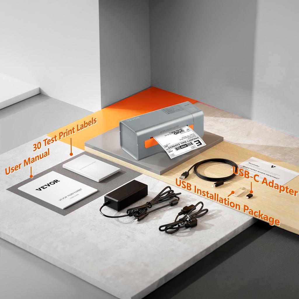 VEVOR Thermal Label Printer, 203DPI 60pcs/min for 4x6 Mailing Packages, USB Connection & Automatic Label Recognition, Support Windows/MacOS/Linux