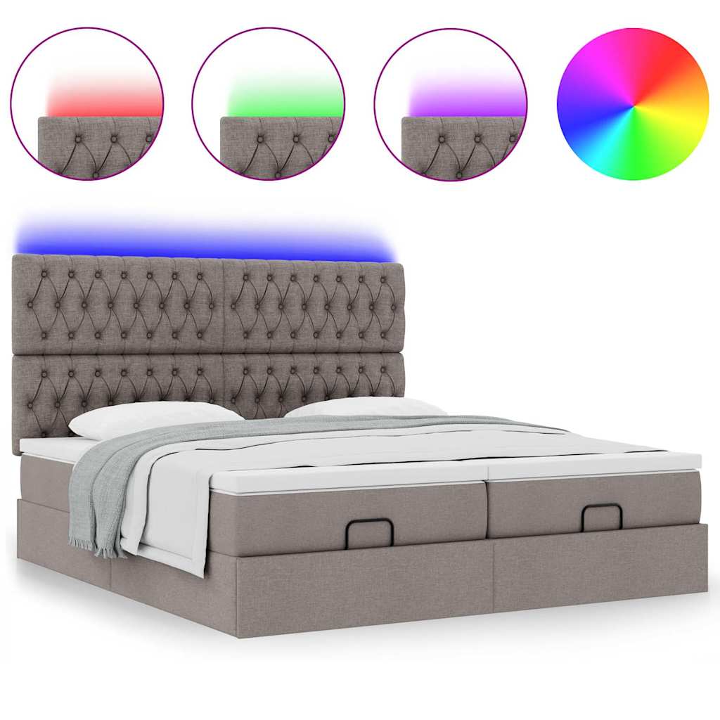 Enjoy Restful Sleep with This Ottoman Bed with Mattresses and LED Lighting In Taupe 200x200 Cm Fabric