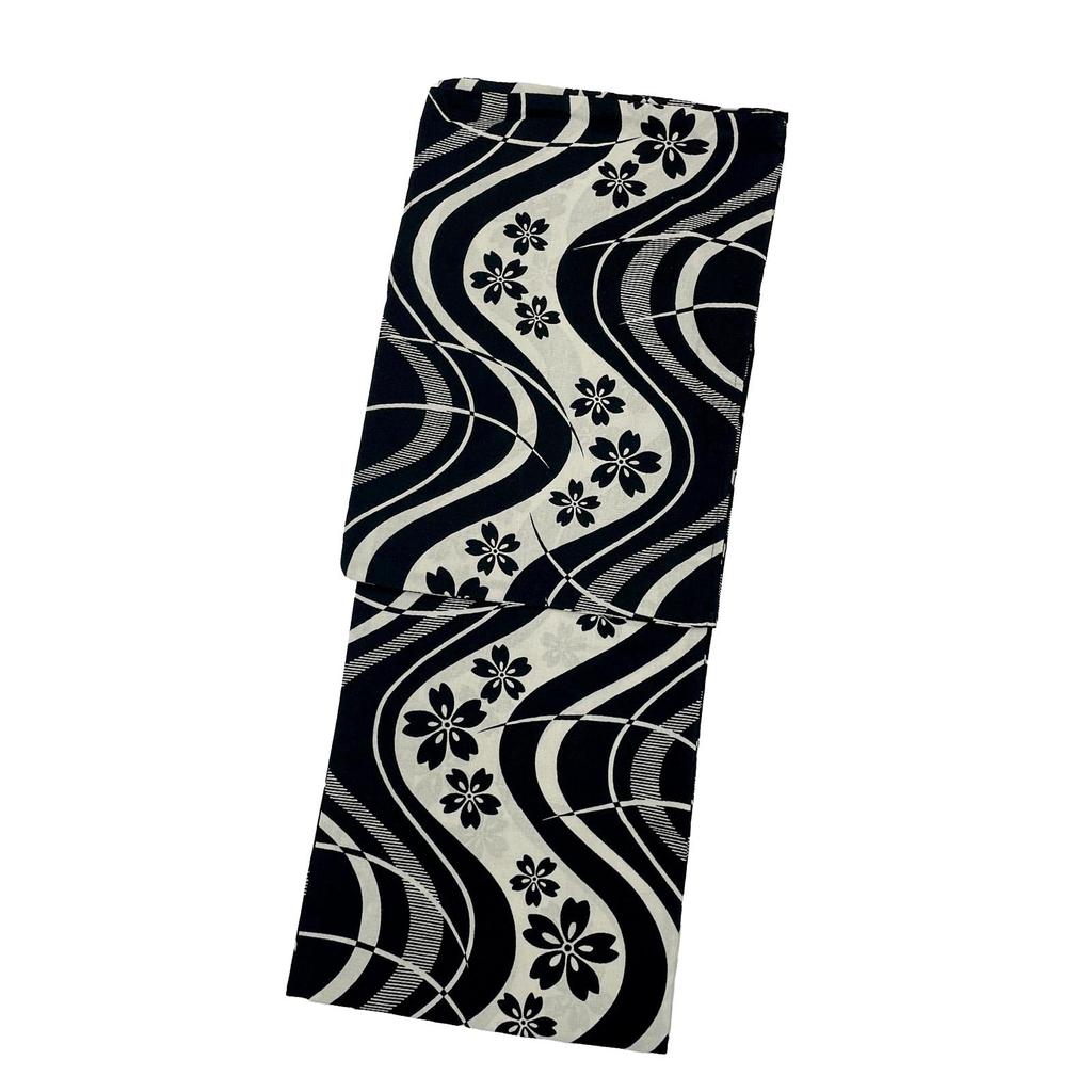 Yukata Set of One Size Fits Sakura Ryusui x Heiko Obi in [Fuuka] Women's 2, Adults, Most, (Black) (Made Japan/Sand Beige)