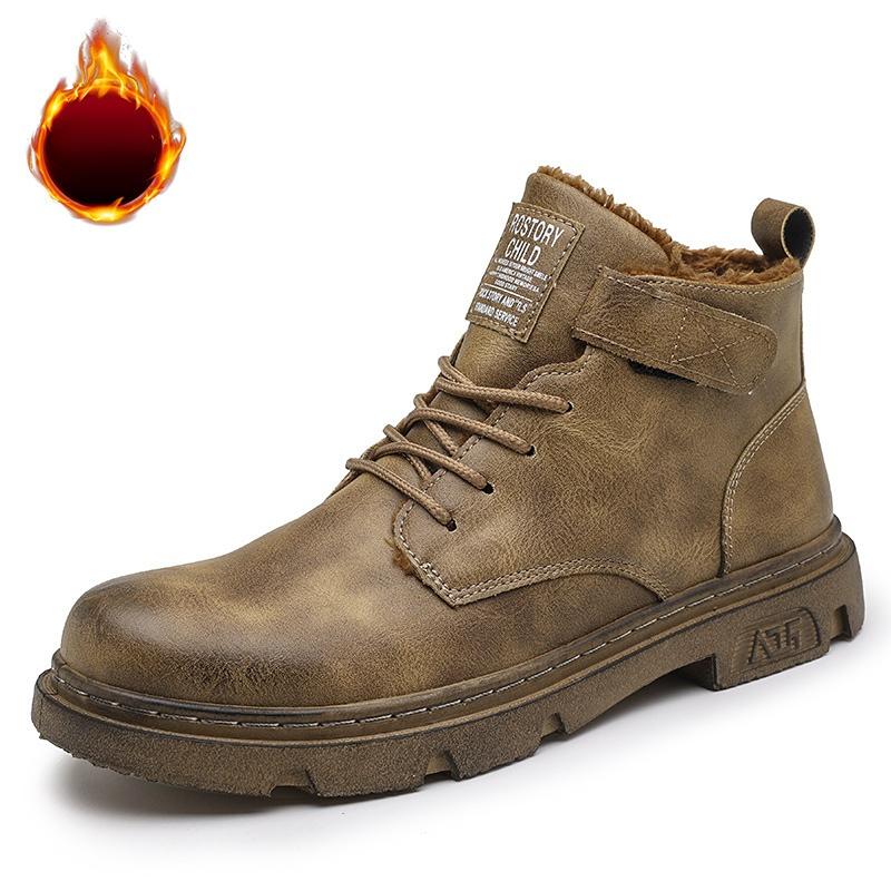 Cizme de iarnă pentru bărbați Cizme Artin Cizme de cowboy calde cu vârf rotund Cizme bărbați din bumbac, îngroșate, retro, din piele