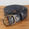 Vintage Men's 3.8cm Wide Double Breasted Belt 100% Cowhide Double Prong Buckle Handmade Heavy Duty Belt Fashion Jeans Belt Brown