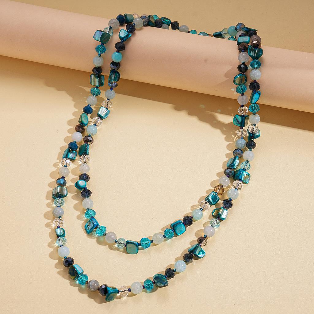 Shell Crystal Geometric Beaded Stacked with Sweater Chain Bohemian Vacation Vintage Necklace
