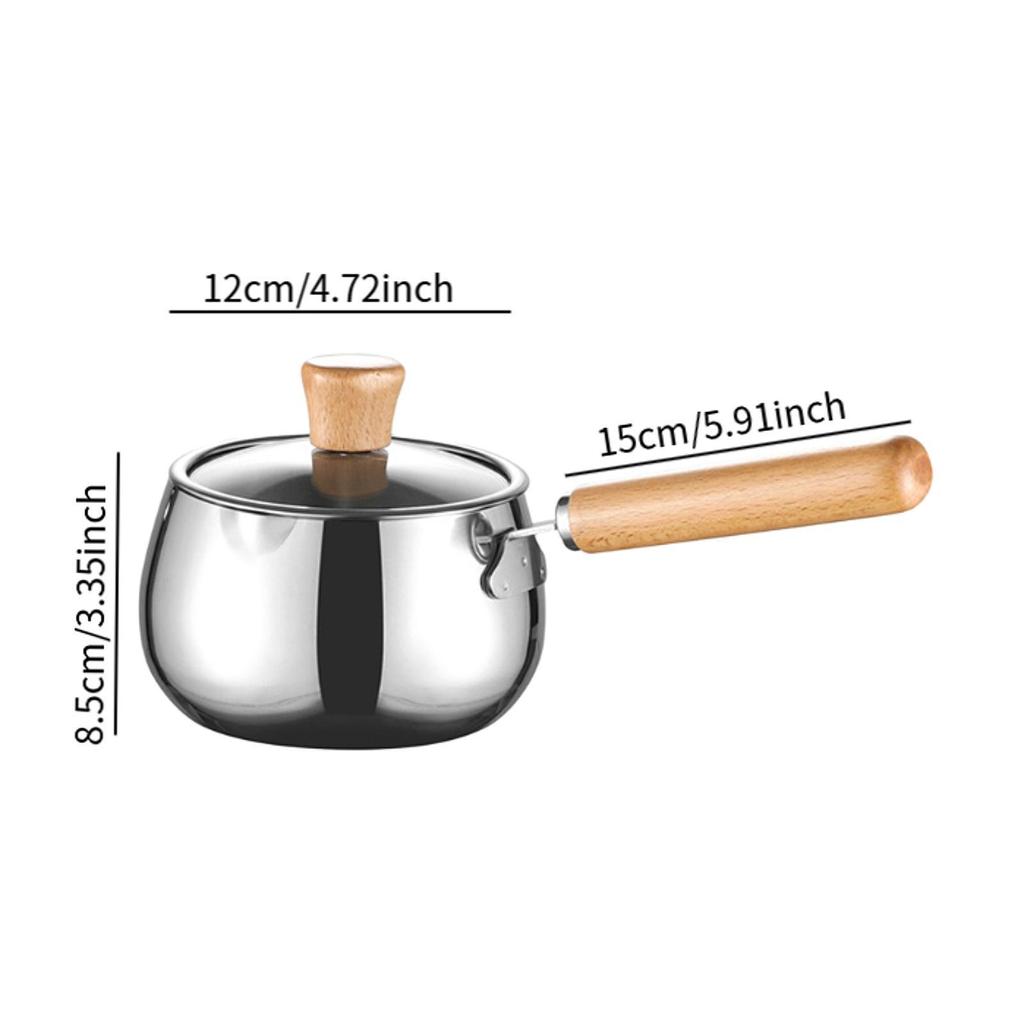 Stainless Steel Milk Pan ,Stainless Steel Saucepan Milk Noodles Pot Nonstick Pan Wooden Handle Pot for Restaurant Camping Home,