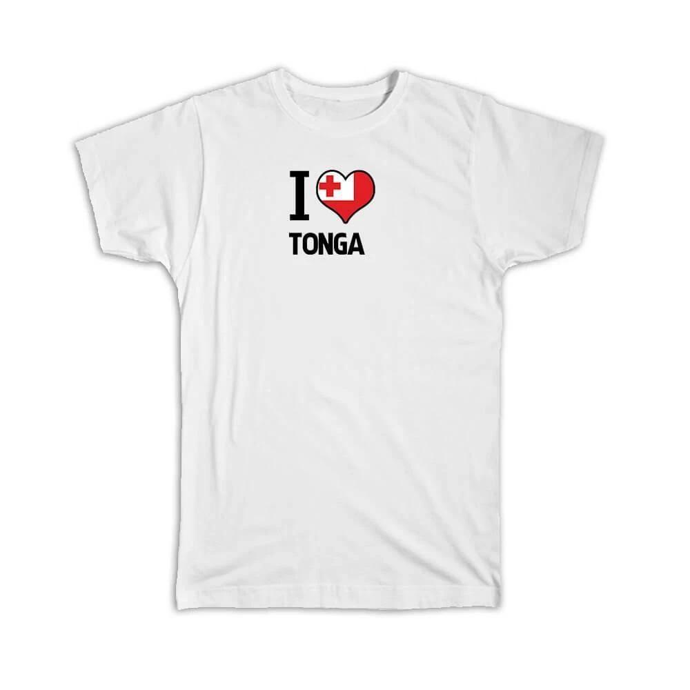 

Gift T-Shirt : I Love Tonga Flag Heart Country Crest Tongan Expat 3XL