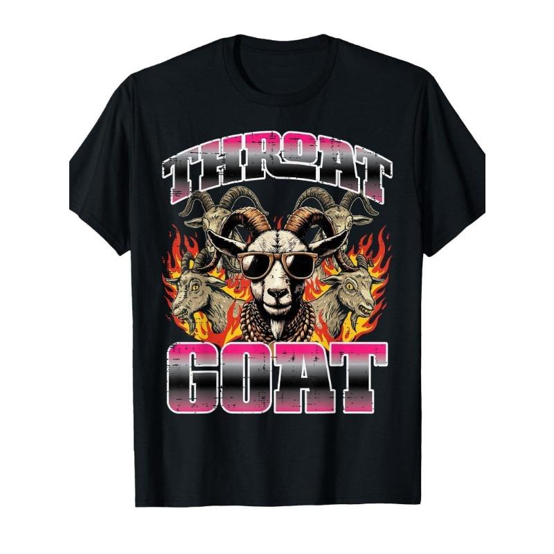 Mens Fun Printed Throat Goat Pattern Tshirt Black Retro Pink and Red Bold Print Adorned with Goat Earphone Pattern