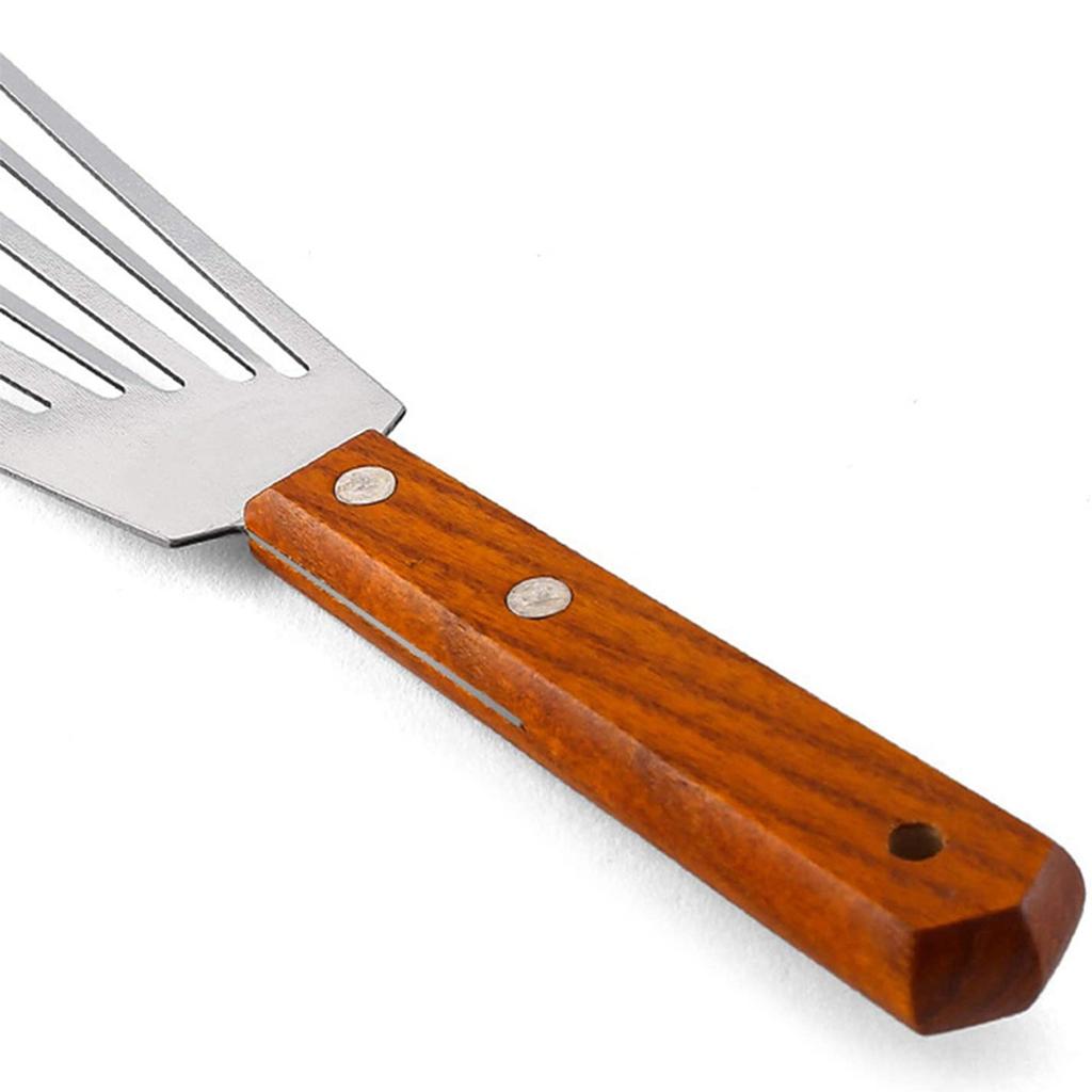 Premium-3X Stainless Steel Fish Spatula Turner, Wood Handle Fish Spatula, Slotted Turner, Kitchen Metal Spatula