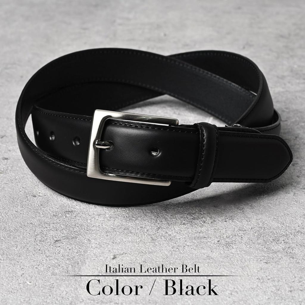 [NARU] Men's Genuine Leather Belt, Italian Leather, BusinessCasual, Stylish, Gentleman's Suit Belt, 28mm Width, Made in Japan (Black)