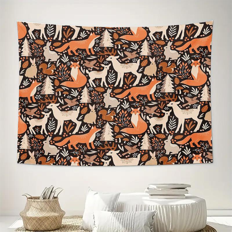 Forest Tapestry Woodland Animals Deer Fox Mushroom Nature Home Decor Wall Hanging Room Aesthetic Vintage Tapestry Bedroom Decor