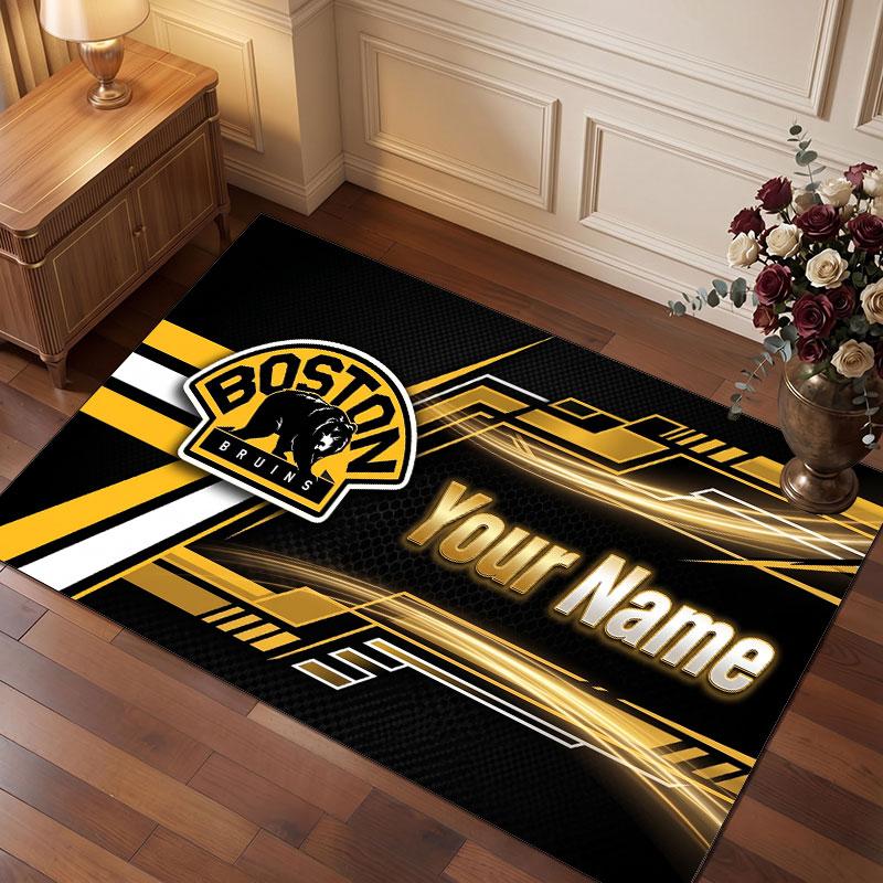 Tappeto in Cristallo Vellutato Personalizzato Boston Bruins, Tappeto Morbido Antiscivolo con Testo Nome Personalizzato per Soggiorno Camera da Letto