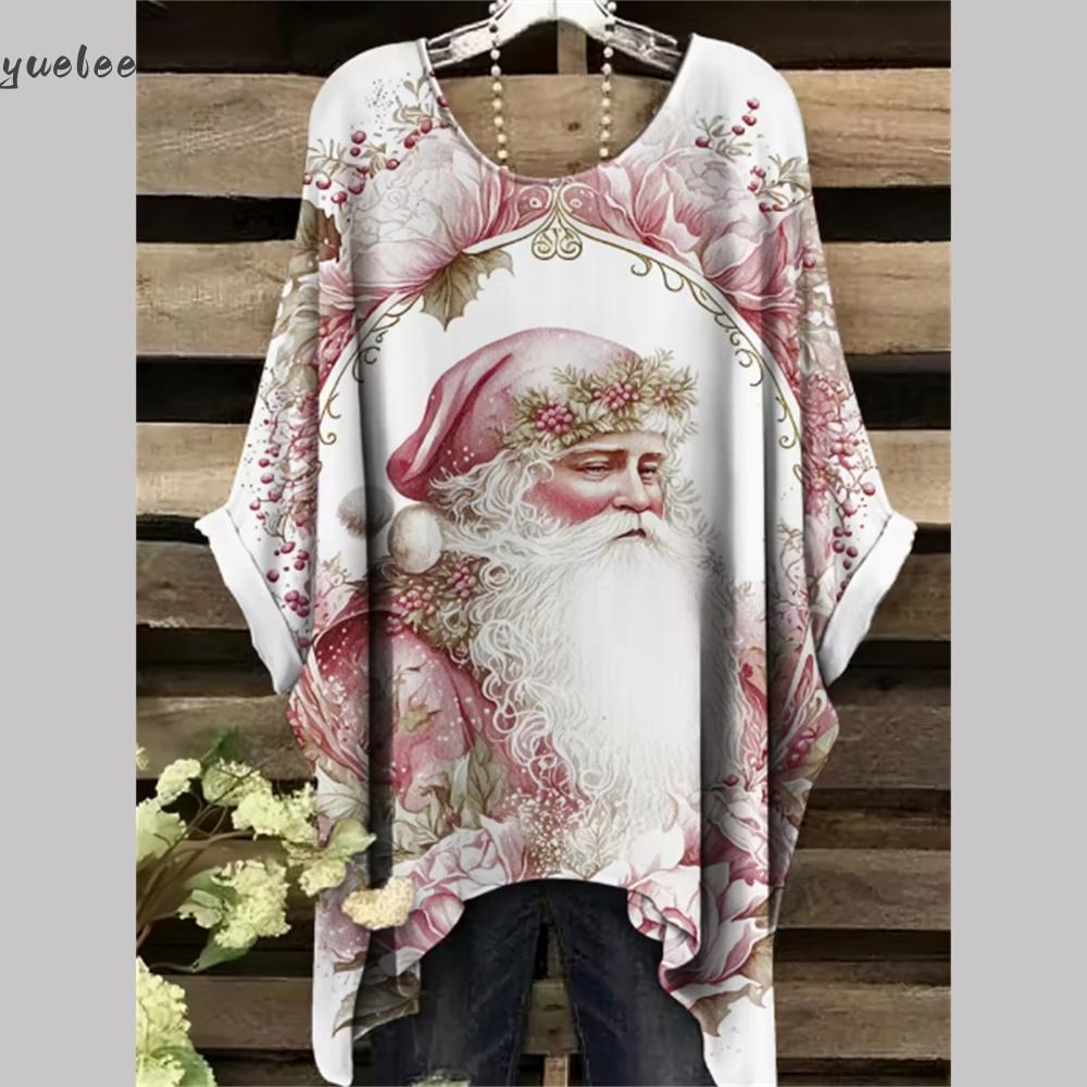 

Рождественская женская футболка с 3D-принтом, топы, футболки с неровным краем и круглым вырезом, футболка для женщин, винтажная, повседневная женская одежда 5XL