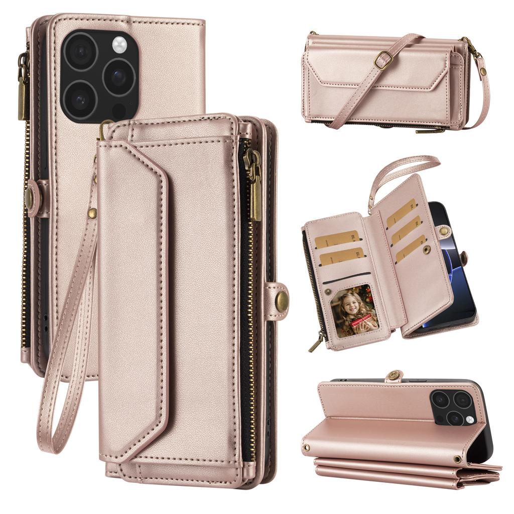Multi-Card Slot Wallet-Style Phone Case (Long Strap + Short Strap) for IPhone 17/16/15/14/13/12/11 Pro Max Protective Set with Coin Pocket