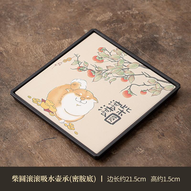 

Cute Shiba Inu Pattern Melamine Teapot Holder Square Water Absorption Tea Tray Retro Dry Brew Table Tea Holder Board Decoration
