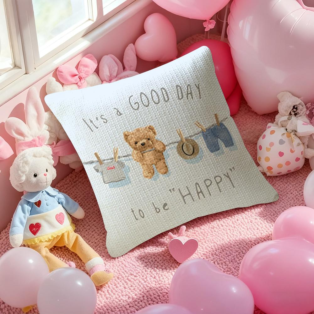 Friendship Companionship Teddy Bear Pillow Case Anti-Dustmite Pillowcase Invisible Zipper Silky Short Plush Sofa Cushion Cover