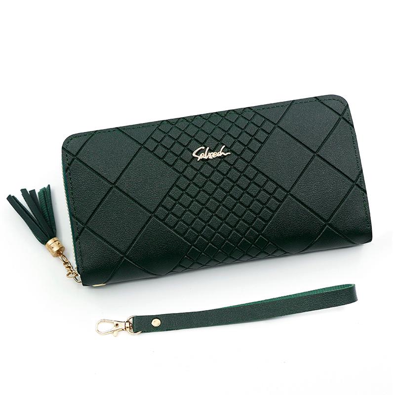 Korean-Style Women's Long Wallet with Hand Strap and Tassel Zipper Clutch
