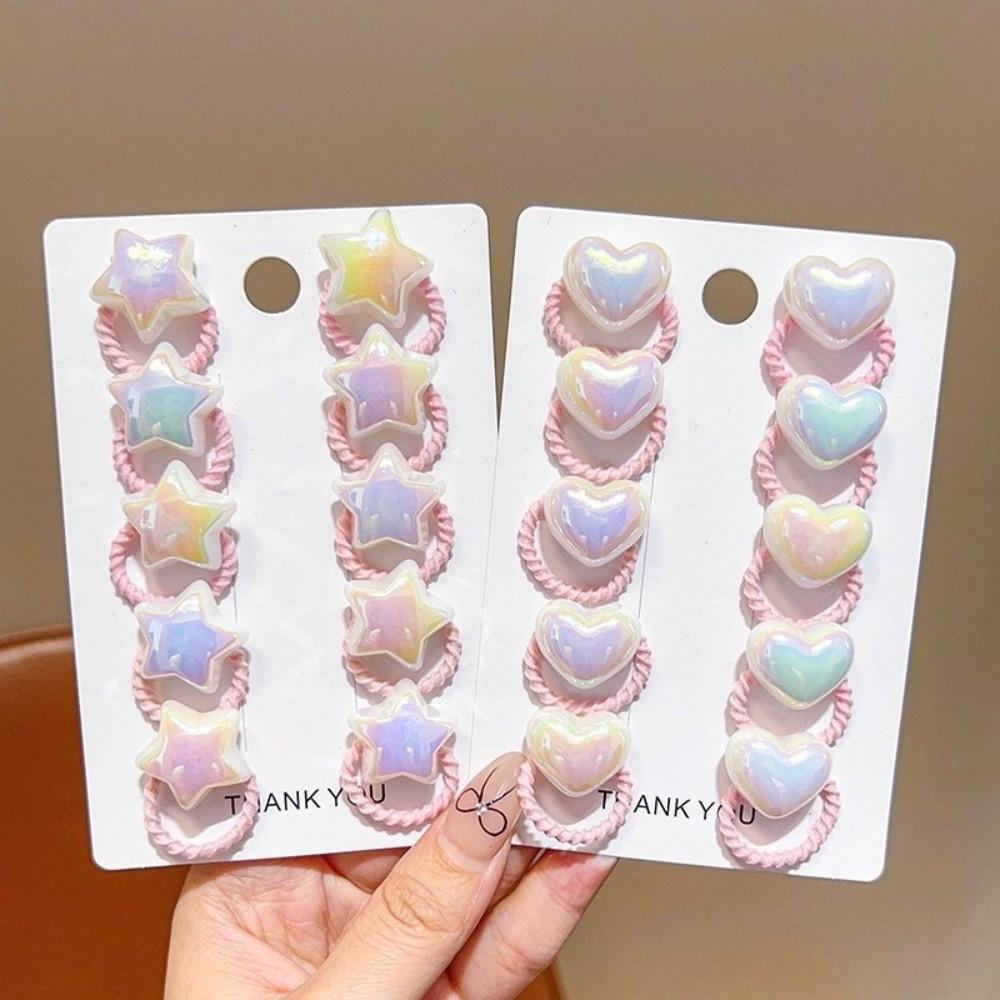 10pcs Star Heart Love Heart Star Hair Ties Headwear Kids Hair Ropes Cute Elastic Rubber Band  Baby