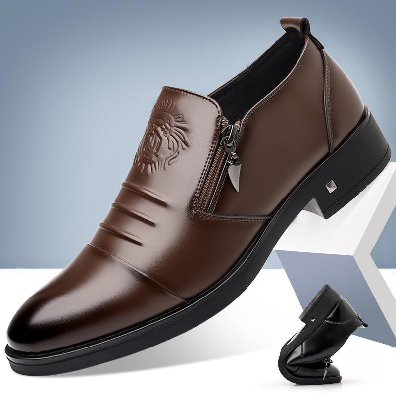 Fashion Spring Autumn Fashion Casual Men's Derby Shoes Solid Color New Designer Dress Shoe Male Round Head Zipper Leather Shoes Man