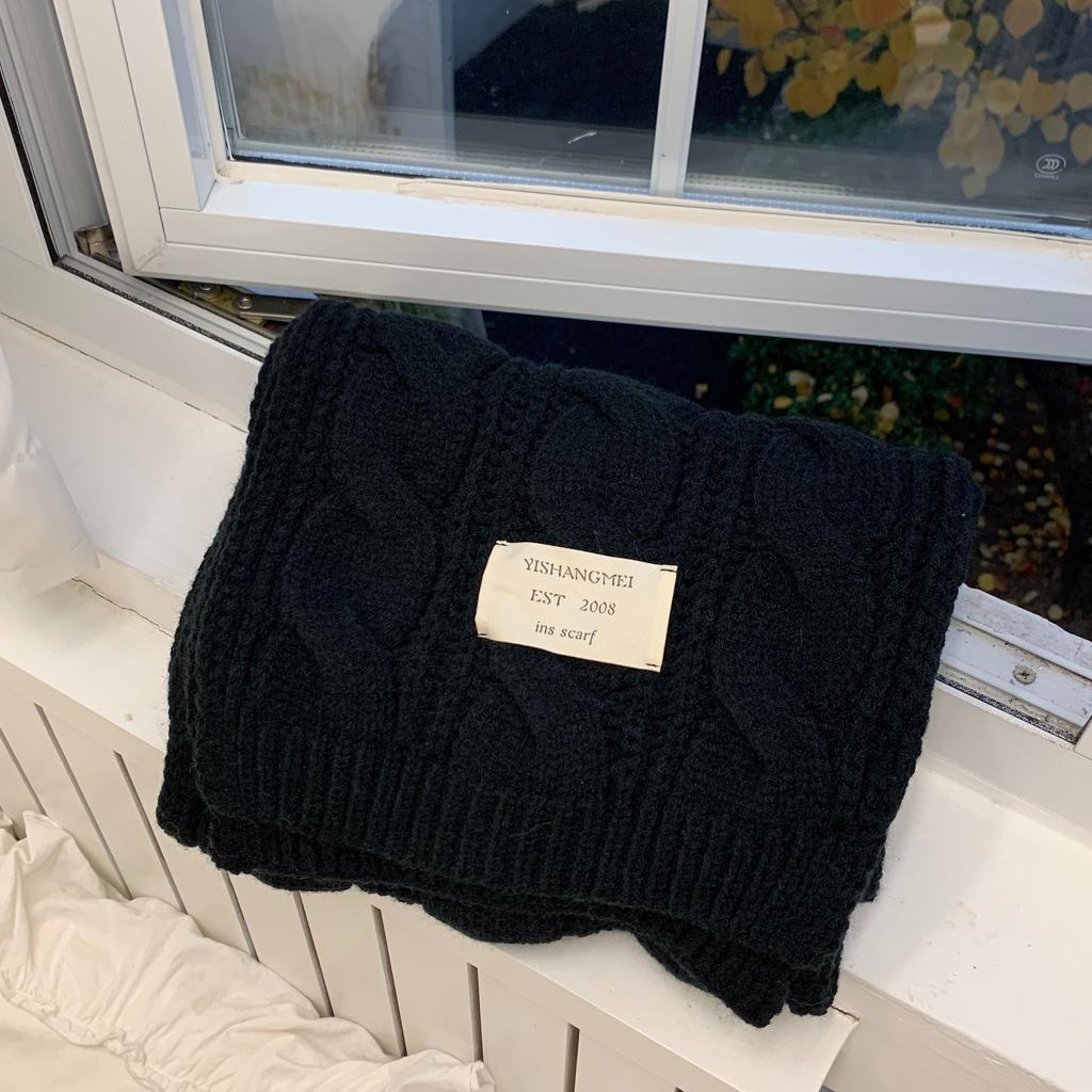 Korean Style Scarf for Men and Women in Autumn and Winter Long Solid Color Cloth Label Knitted Wool Student Warm Scarf Trendy