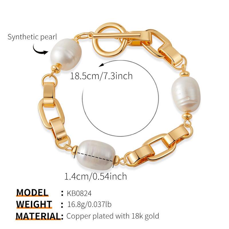 Gold Plated Mixed Chain Baroque Pearl Bracelet