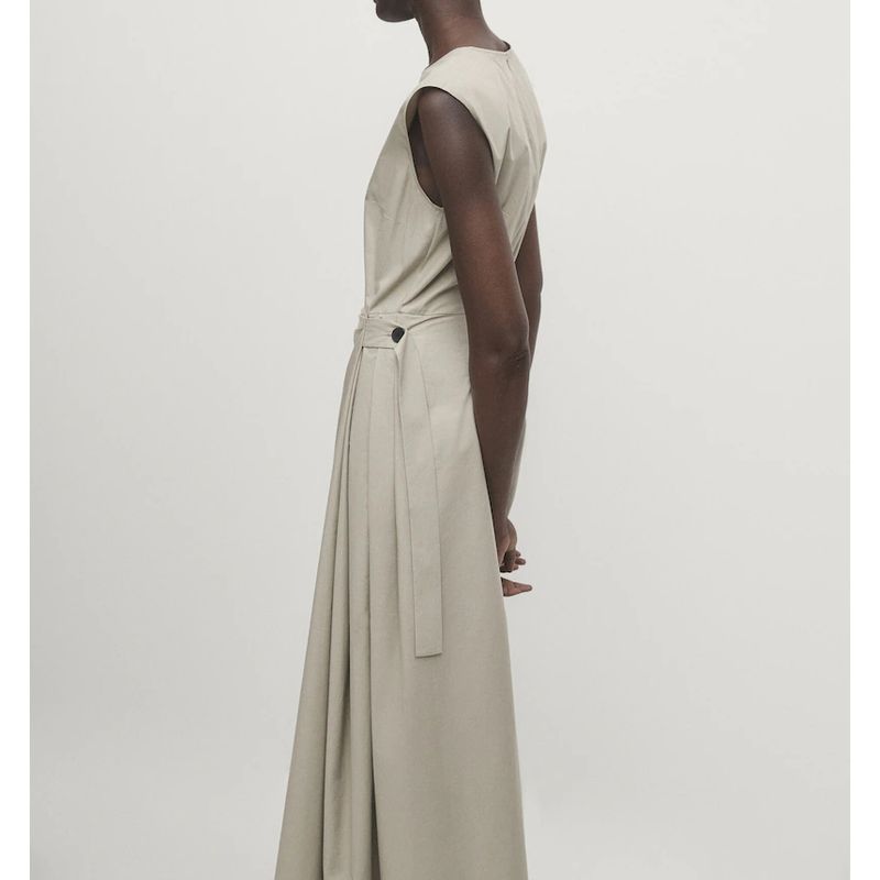 MD Spring New Fashion Temperament Waist-Controlled Drape Large Sleeveless Bow Tie Poplin Dress 6613613