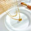 Fashion Creative Two Layer Layering Hollow Double Heart Pendant Chain Pearl Heart Necklace