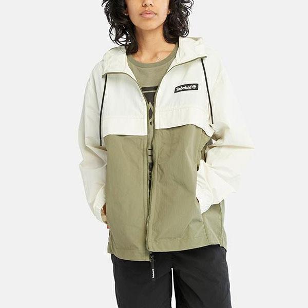 Timberland Color Block Casual Water-Resistant Hooded Jacket Unisex Jackets Vintage-White Gray-Green A6PYW-DL7