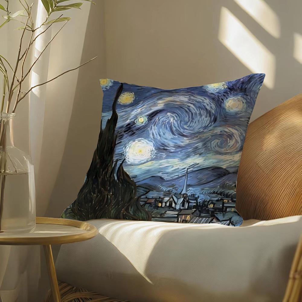 V-Van Gogh Oil Painting Cushion Cover Soft Short Plush Pillow Cover Smooth Cozy Texture Aesthetic Cushion Case Home Decor