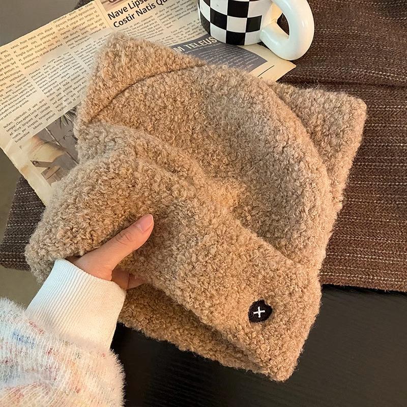Hats for Women Knitted Cute Cat Ear Knitted Hat Love Embroidery Knitted Wool Hat Winter Warm Ear Protection Cold Hat