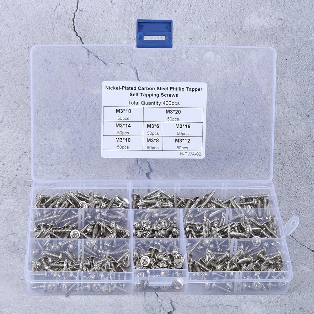 400pcs NickelPlated Carbon Steel Self Tapping Screw Precise Tapping Screw Set M3