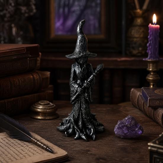 Witch Statue, Gothic Halloween Resin Witch Figurine, Dark Fantasy Ornament for Desktop, Bookshelf, Home, Office Decor