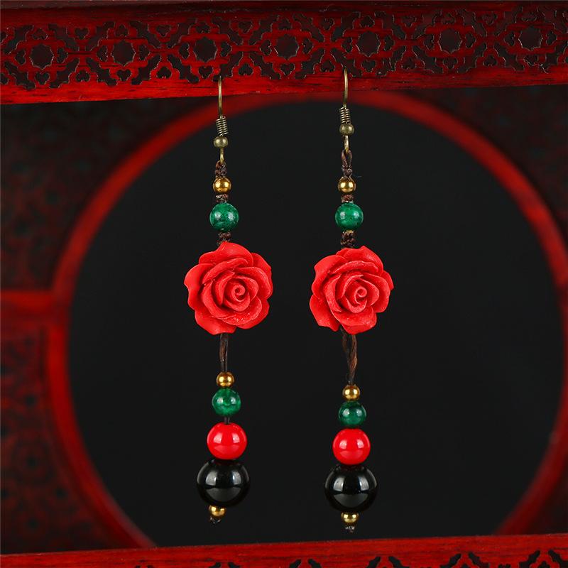 Handmade Classical Jade Fringed Earrings, Retro Female Long Style Temperament Agate Shell Antique Earrings, Earrings.