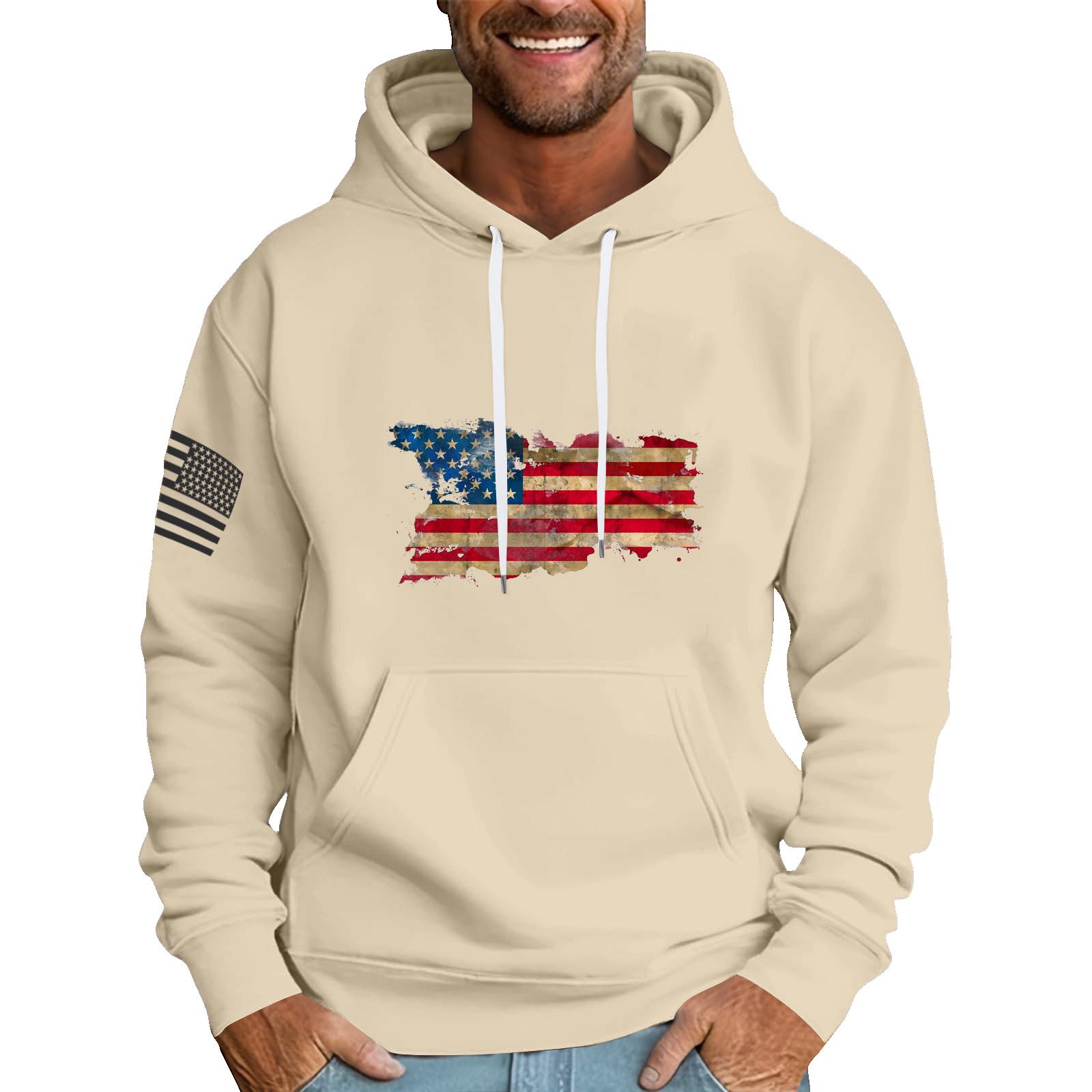 

Men s Loose Flag Printed Hooded Sweatshirt Men s Casual Fashion Sports Sweatshirt L бежевый