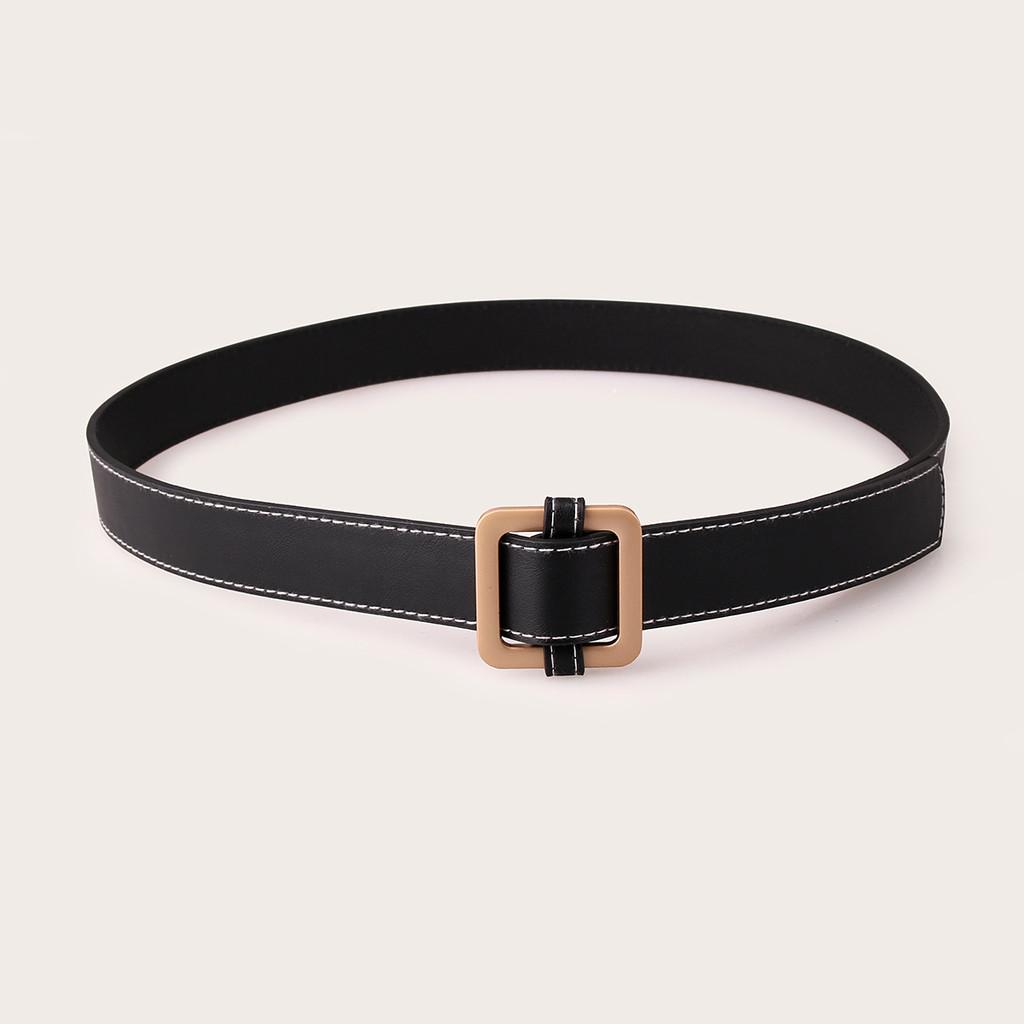 Womens Rose Gold Square Buckle Leather Belt With Metal Clasp For Casual Office Wear