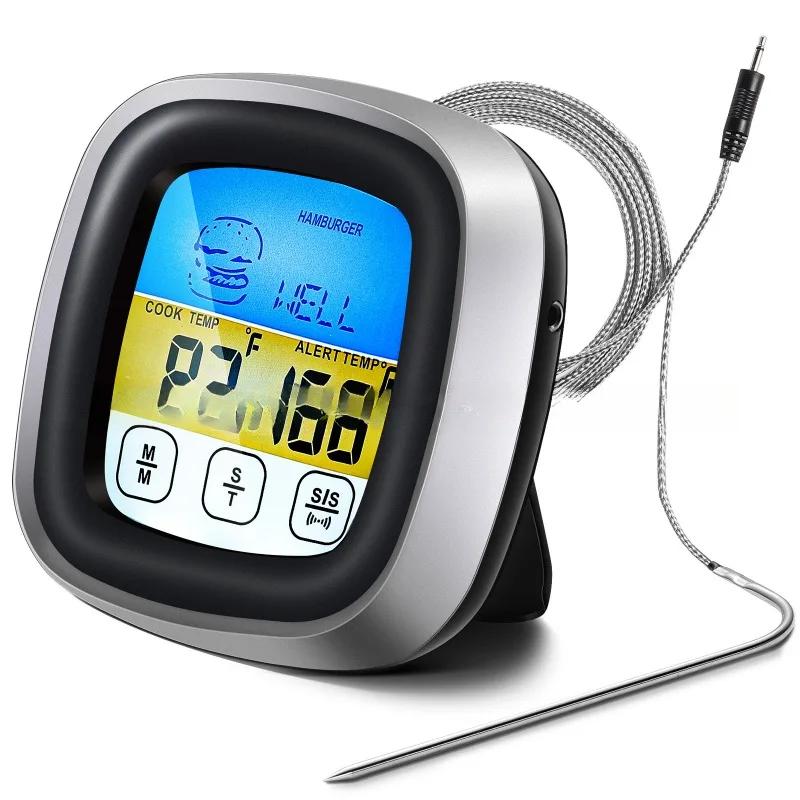 Digitales Küchenthermometer mit Sonde Touchscreen Fleisch BBQ Lebensmittel Temperaturwerkzeug Steak Kochtimer Backen Grillthermometer