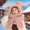 Bear girl winter plush hat scarf integrated thickened cute warm plush ear protectors hooded gloves three-piece set