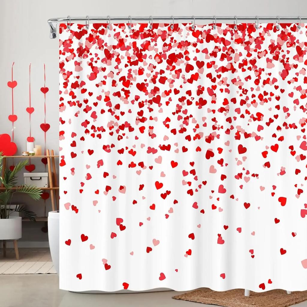 Valentine's Day Shower Curtain Romantic Red Rose Hearts Valentine's Day Genie Shower Curtain Set Shower Curtains Bathroom Decor