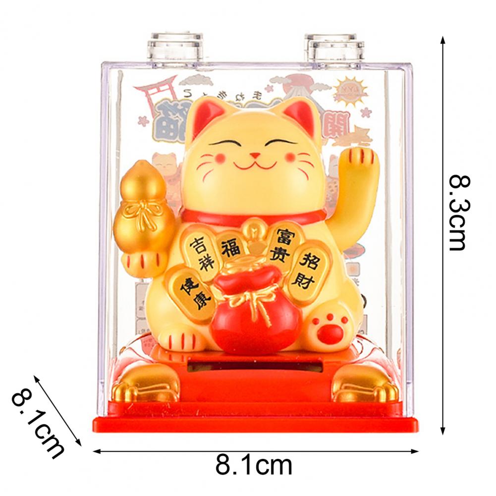 Lucky Wealth Waving Cat Chinese Gold Waving Hand Cat Solar Powered Swing Arm Lucky Cat Waving Fortune Figurine Cat Decoration