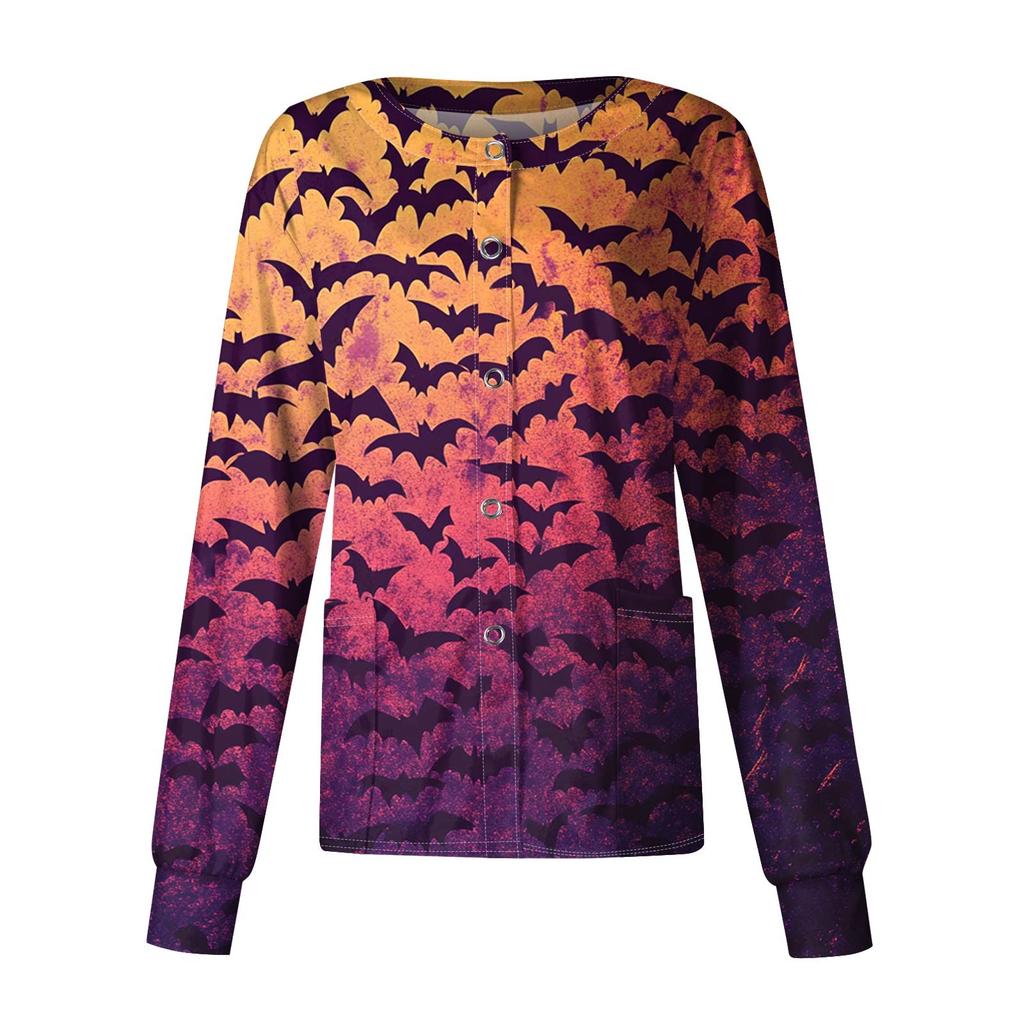 Dámské ležérní oblečení s dlouhým rukávem, jednořadové halloweenské oblečení s potiskem Cardigan Top oblečení Uniformy