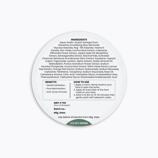 WildOak Activated Charcoal Clay Face Mask | Removes Excess Oil & Detox | De-Tan & Anti-Acne| Skin Brightening Face Pack | 100g