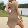 Women's Side Slit V-Neck Spaghetti Strap Textured Dress Beach Cover-Up