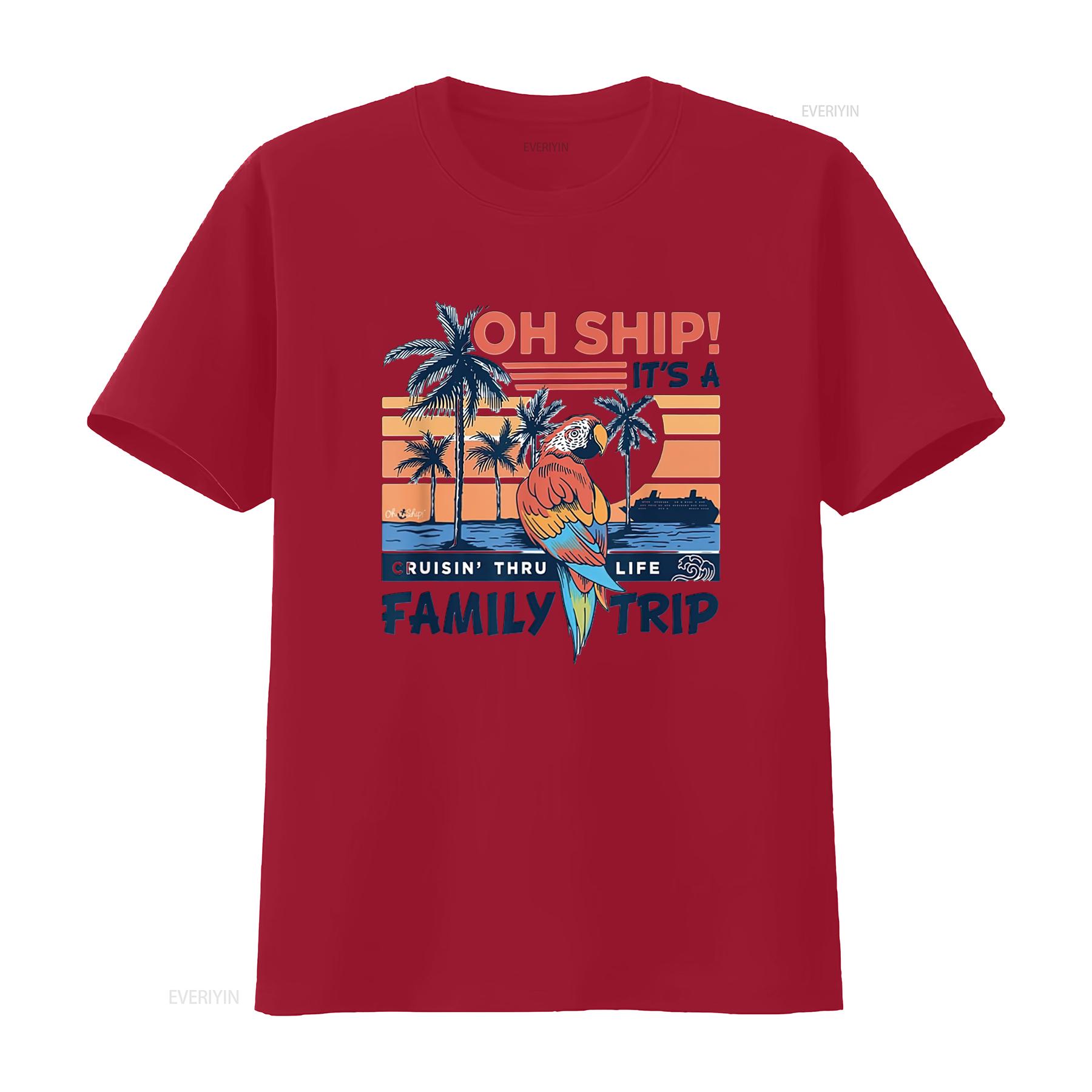 Womens Oh Ship It s A Family Trip Cruise T Shirt vintage Washed Top For Everyday Wear streetwear fashion homme Versatile S
