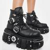 Metal Thick Sole Ankle Boots, Lace Up Mid Calf Boots, Y2K Unisex Height Increasing Platform Booties,Punk Round Toe Gothic Shoes